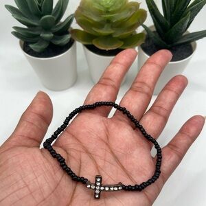Cross Charm Stretch Bead Ankle Bracelet